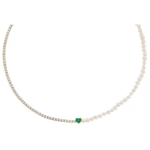 Colored Heart Pearl X Tennis Choker