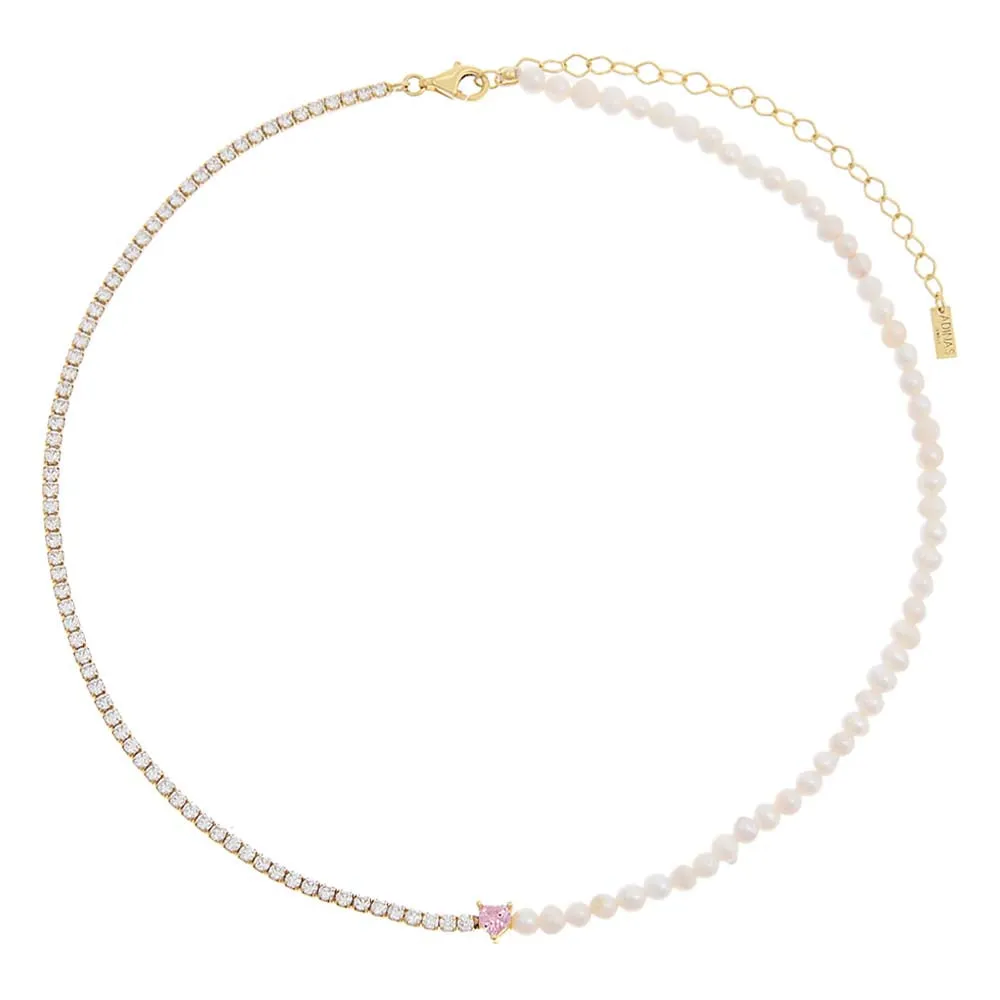 Colored Heart Pearl X Tennis Choker