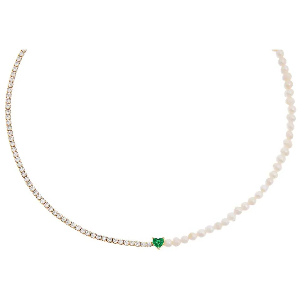 Colored Heart Pearl X Tennis Choker