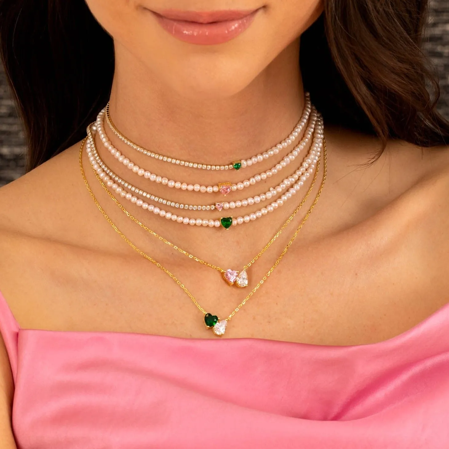 Colored Heart Pearl X Tennis Choker