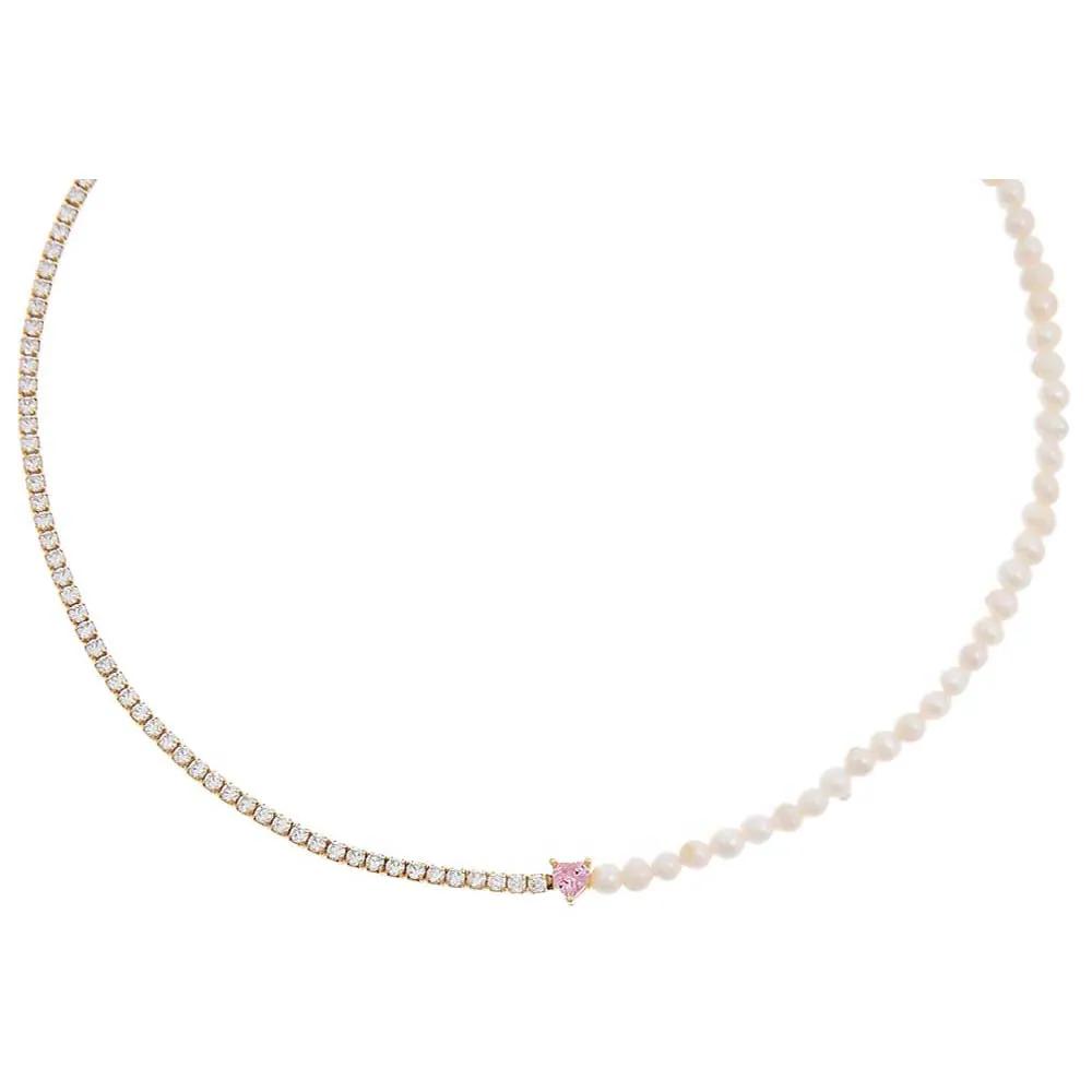 Colored Heart Pearl X Tennis Choker