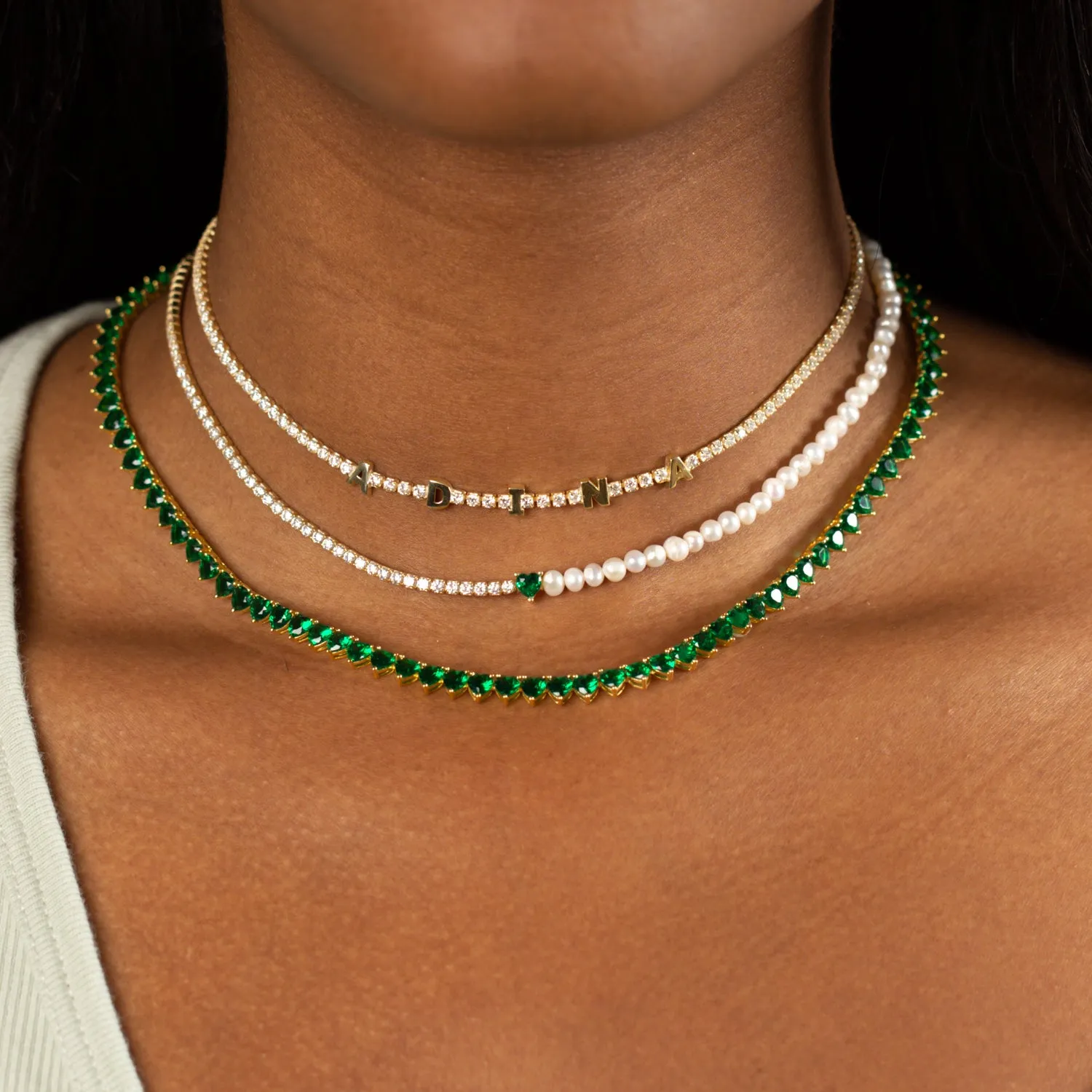 Colored Heart Pearl X Tennis Choker