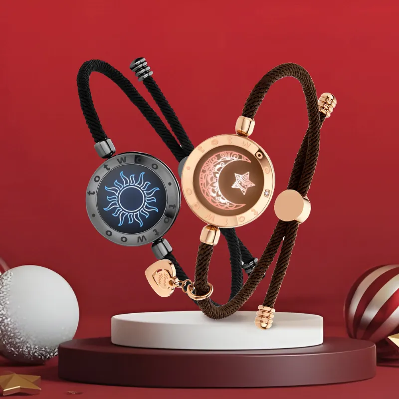 [Connected in Red Gift Packaging] Sun&Moon Touch Bracelets with Milan Rope (Black Brown)