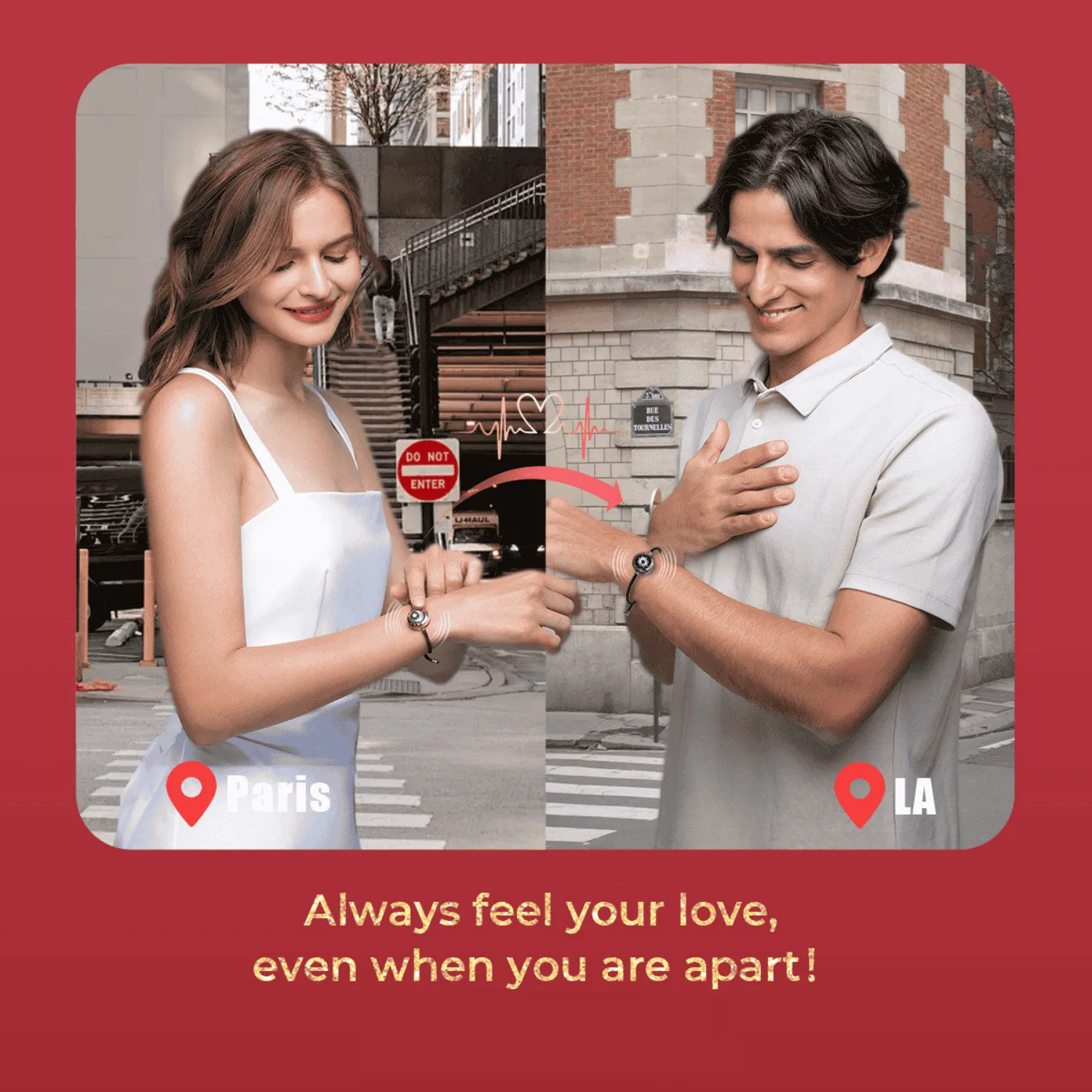 [Connected in Red Gift Packaging] Sun&Moon Touch Bracelets with Milan Rope (Black Brown)