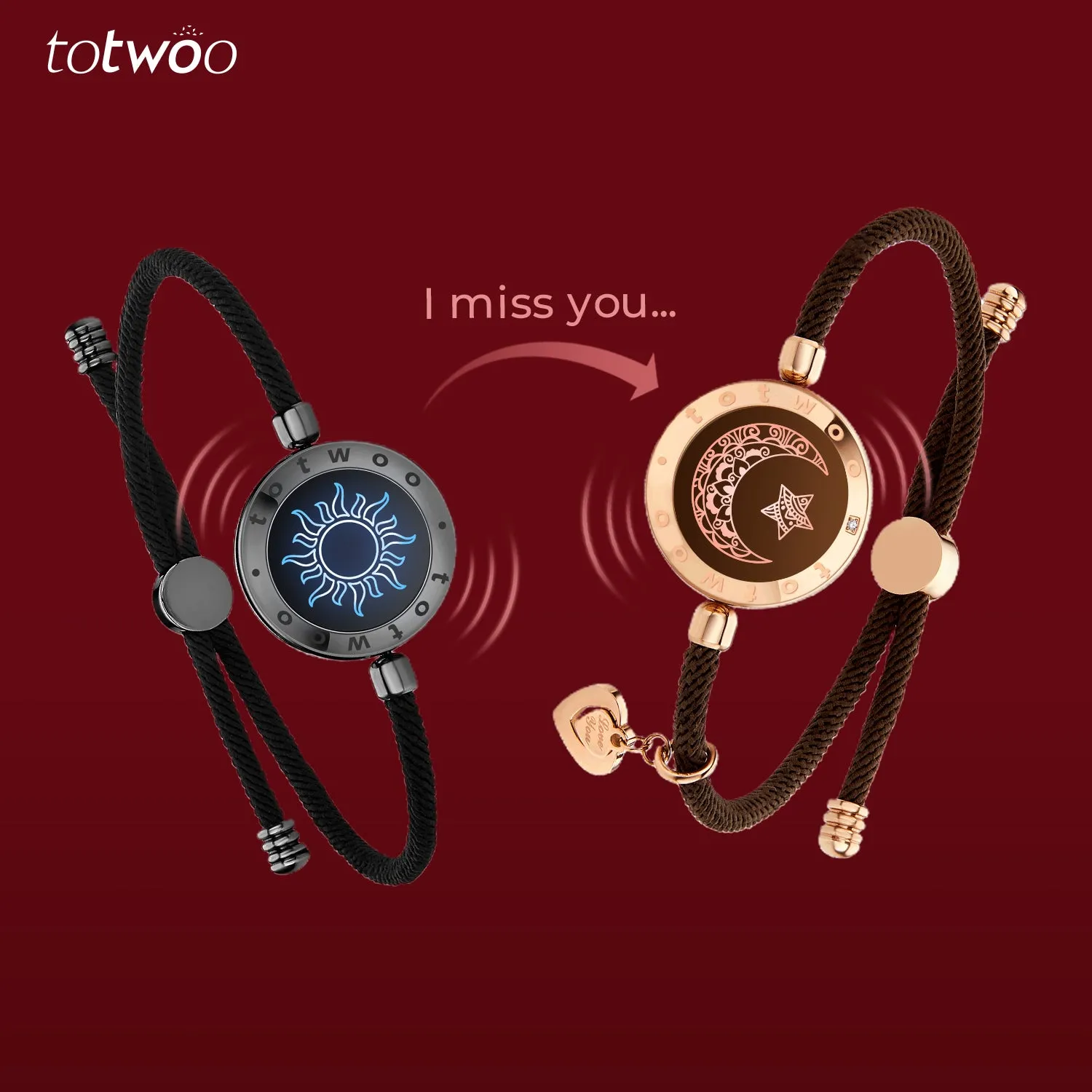 [Connected in Red Gift Packaging] Sun&Moon Touch Bracelets with Milan Rope (Black Brown)