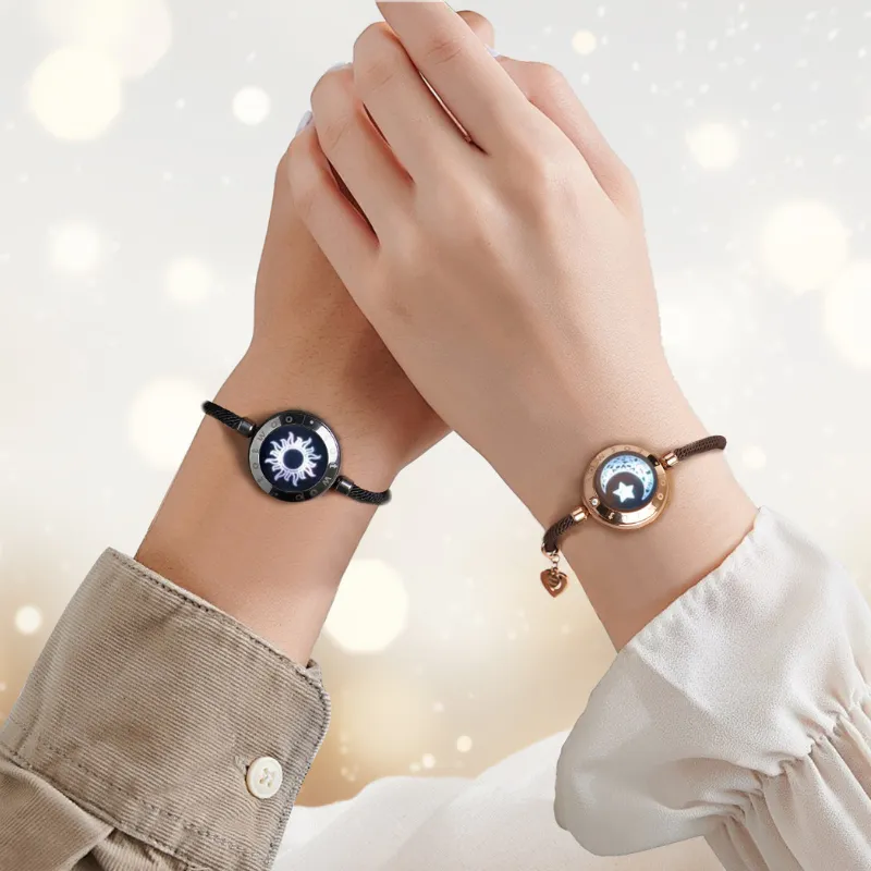 [Connected in Red Gift Packaging] Sun&Moon Touch Bracelets with Milan Rope (Black Brown)