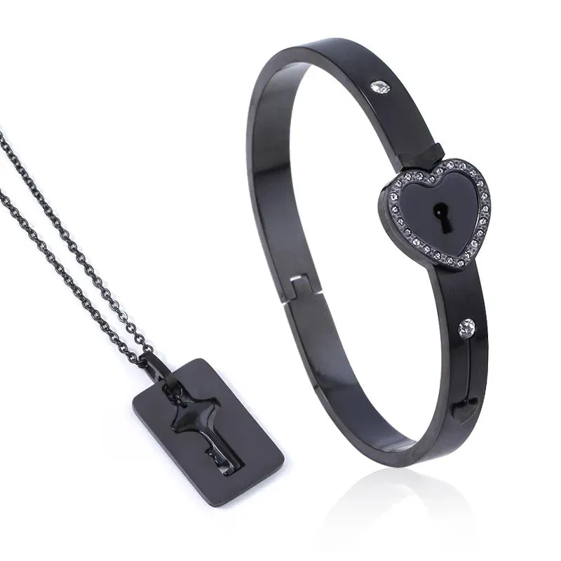 Couple Jewelry Stainless Steel Bracelet Love Heart Lock Bracelets Bangles Key Pendant Necklace for Lover Jewelry Gift