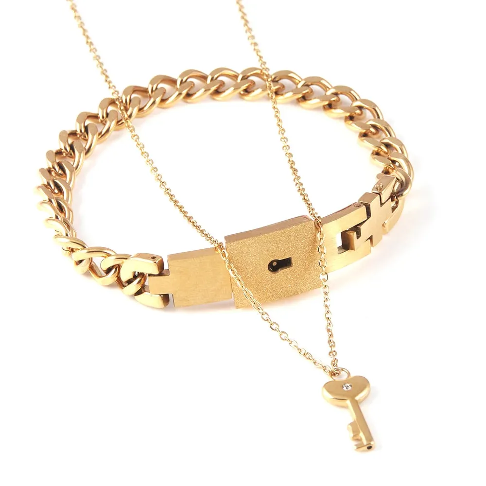 Couple Jewelry Stainless Steel Bracelet Love Heart Lock Bracelets Bangles Key Pendant Necklace for Lover Jewelry Gift