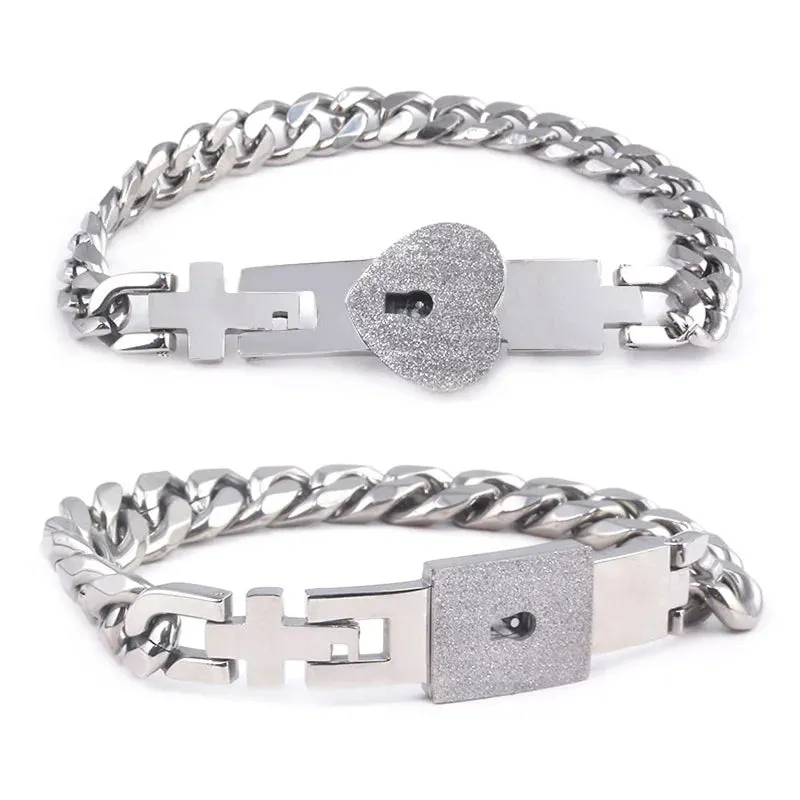 Couple Jewelry Stainless Steel Bracelet Love Heart Lock Bracelets Bangles Key Pendant Necklace for Lover Jewelry Gift