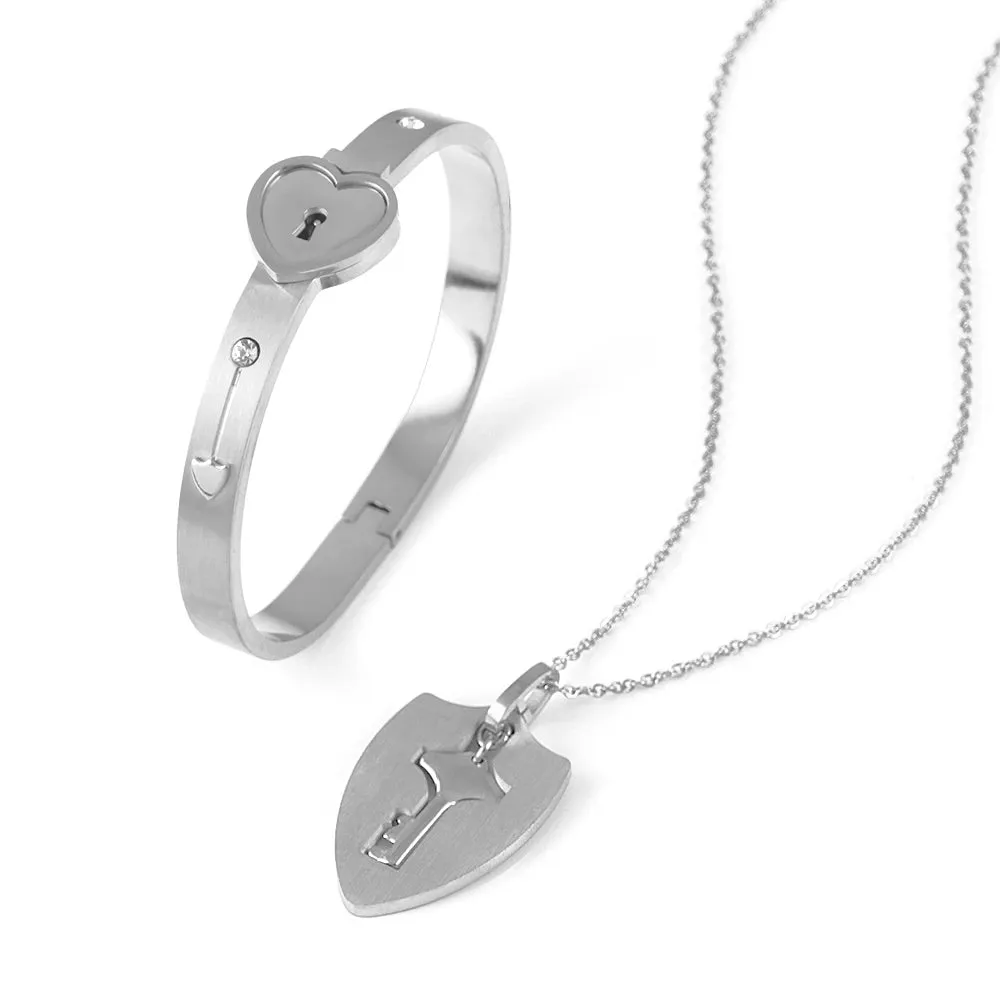 Couple Jewelry Stainless Steel Bracelet Love Heart Lock Bracelets Bangles Key Pendant Necklace for Lover Jewelry Gift