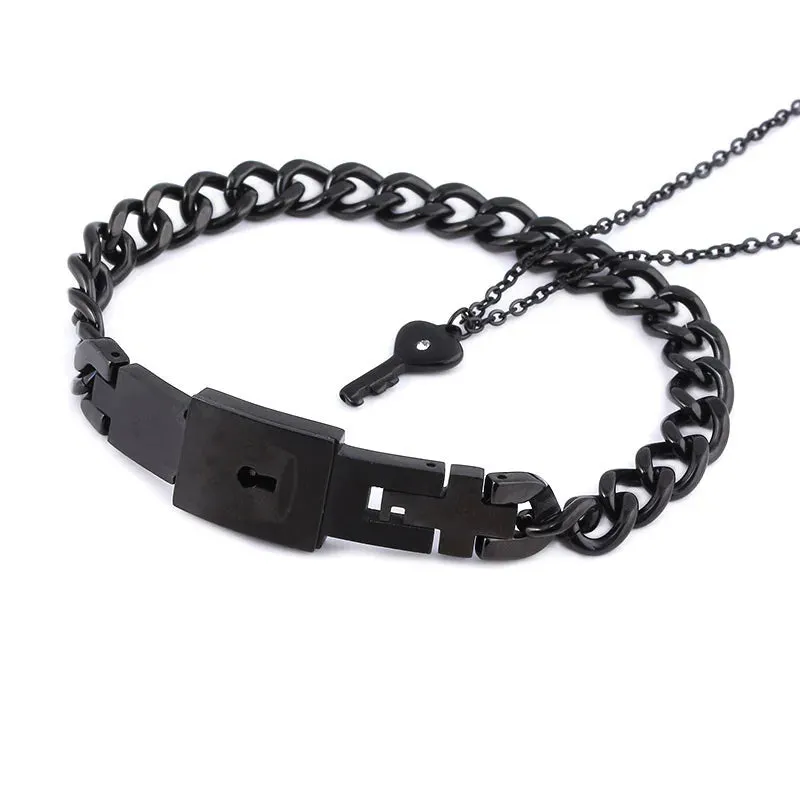 Couple Jewelry Stainless Steel Bracelet Love Heart Lock Bracelets Bangles Key Pendant Necklace for Lover Jewelry Gift