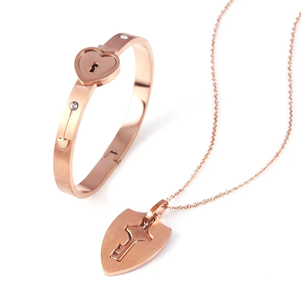 Couple Jewelry Stainless Steel Bracelet Love Heart Lock Bracelets Bangles Key Pendant Necklace for Lover Jewelry Gift