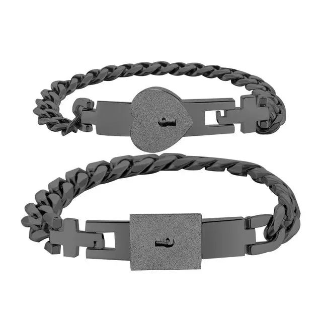 Couple Jewelry Stainless Steel Bracelet Love Heart Lock Bracelets Bangles Key Pendant Necklace for Lover Jewelry Gift