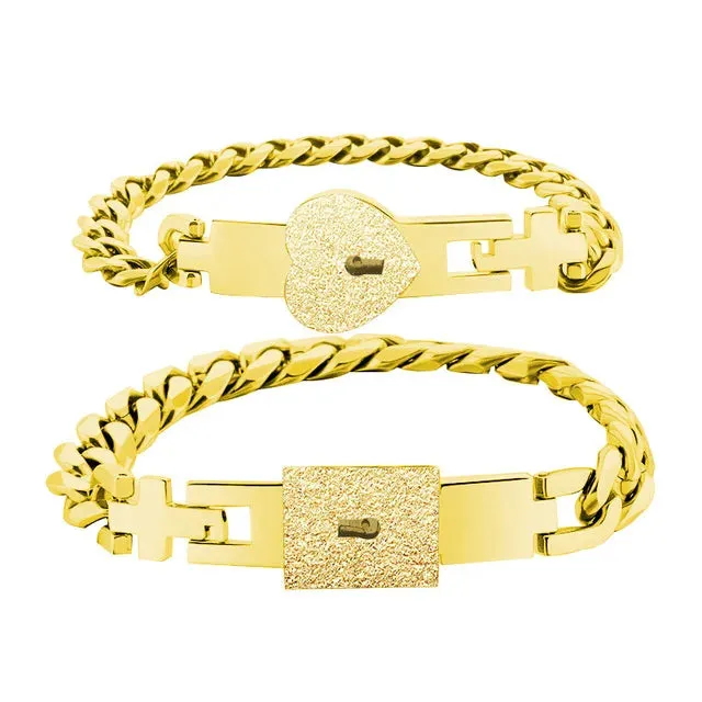 Couple Jewelry Stainless Steel Bracelet Love Heart Lock Bracelets Bangles Key Pendant Necklace for Lover Jewelry Gift