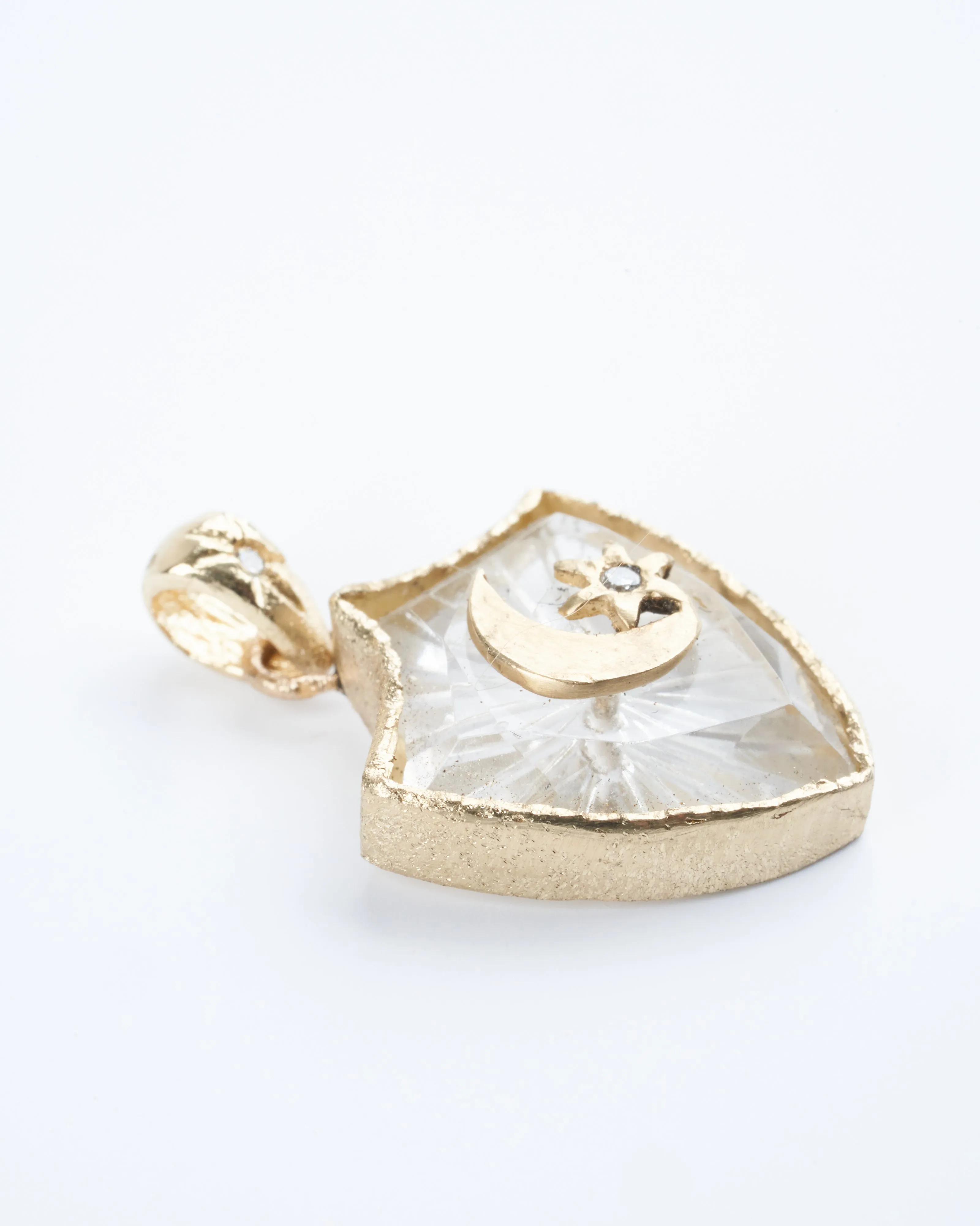 crescent star small shield amulet - 14k yellow gold