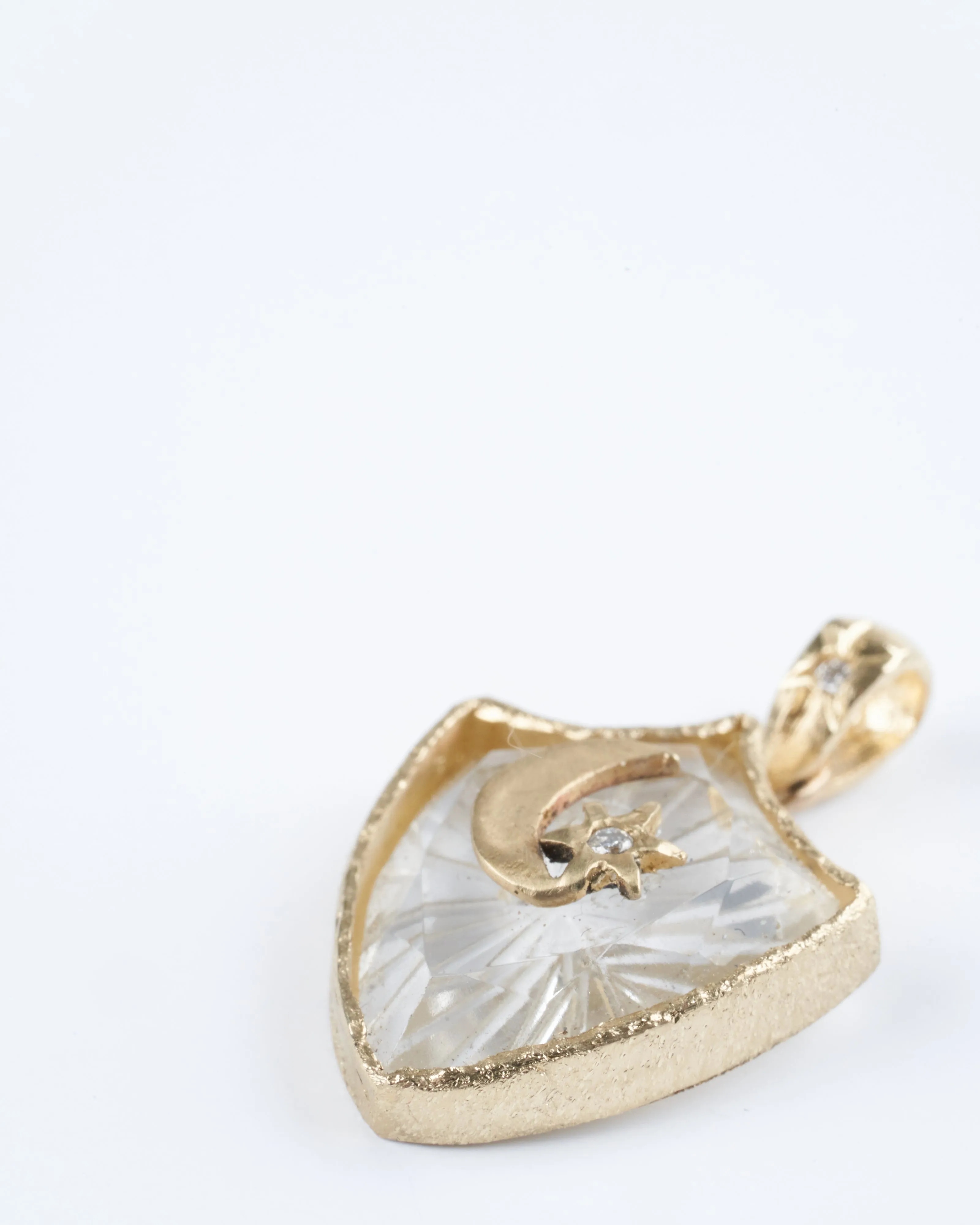 crescent star small shield amulet - 14k yellow gold