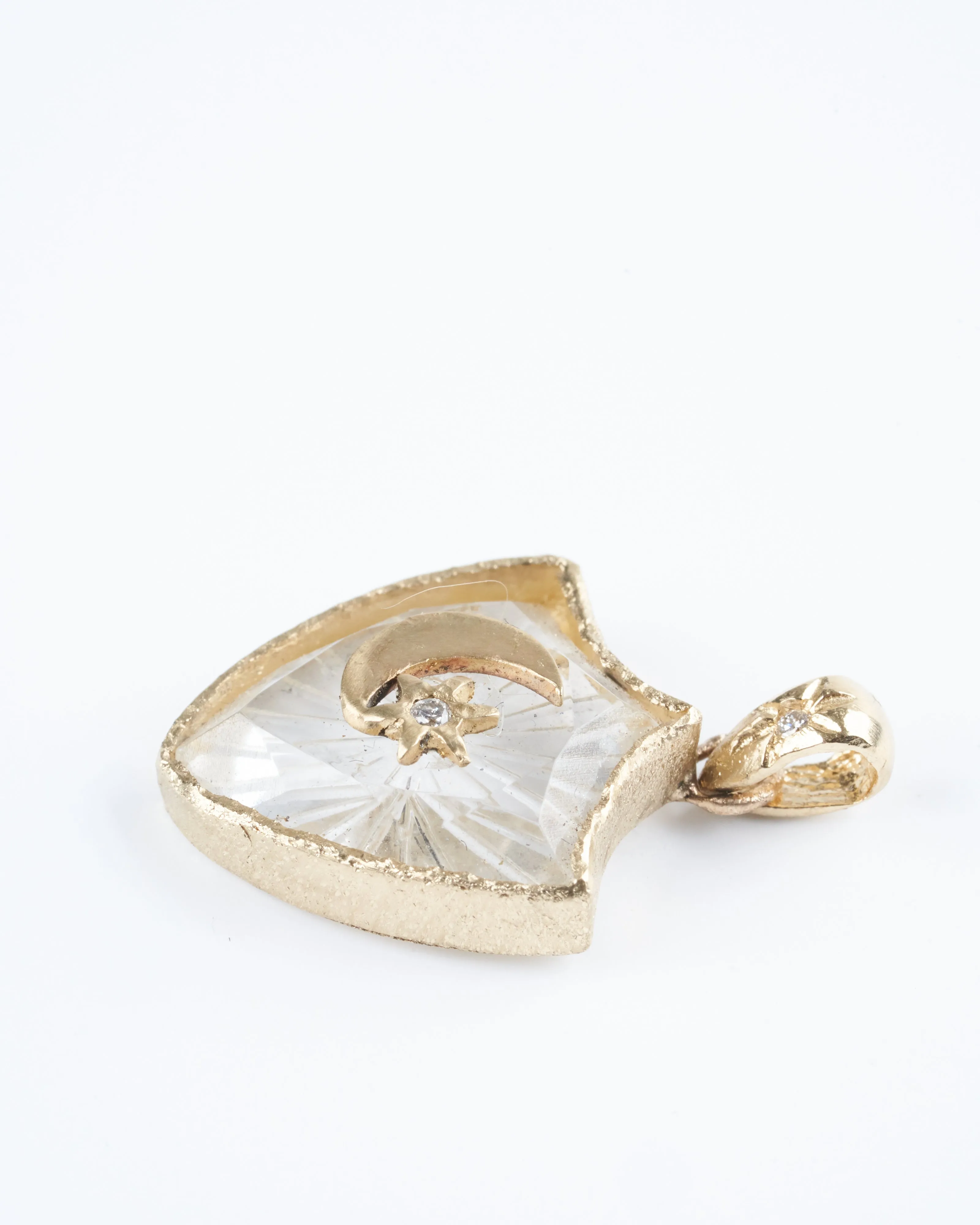 crescent star small shield amulet - 14k yellow gold