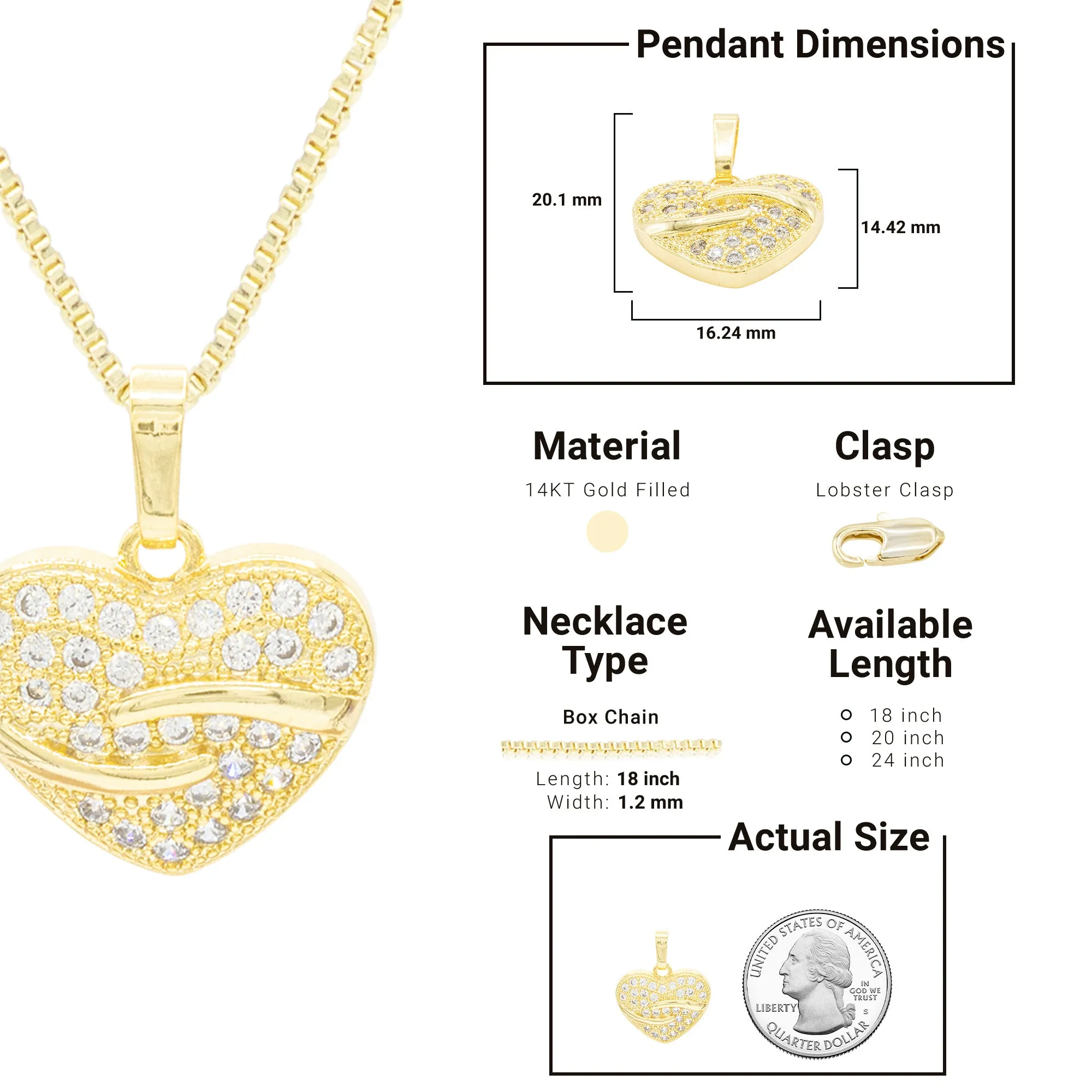 Cubic Zirconia 14K Gold Filled Heart Pendant Necklace Set