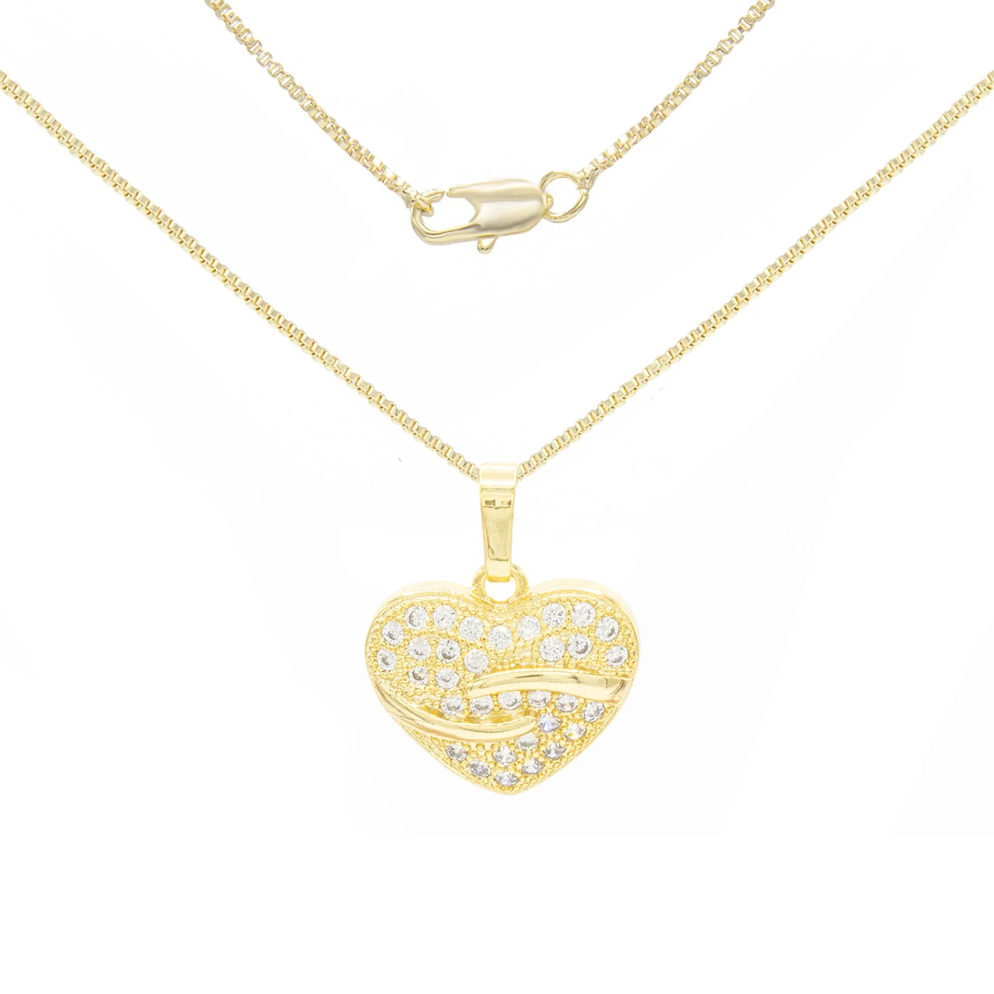 Cubic Zirconia 14K Gold Filled Heart Pendant Necklace Set