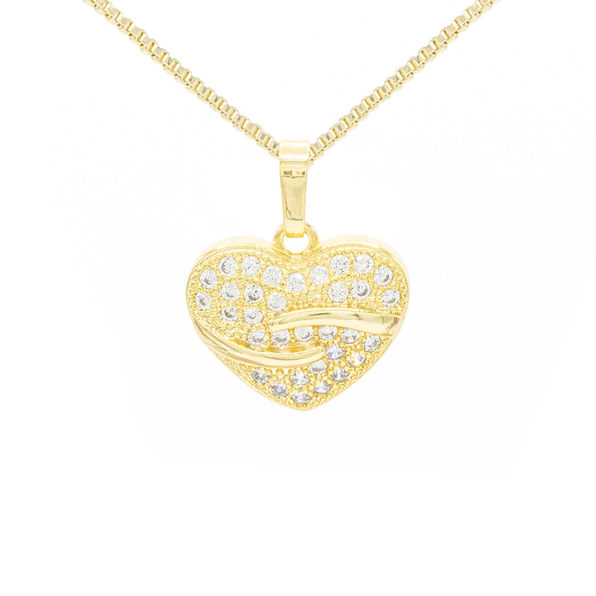 Cubic Zirconia 14K Gold Filled Heart Pendant Necklace Set