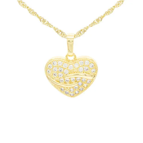 Cubic Zirconia 14K Gold Filled Heart Pendant Necklace Set