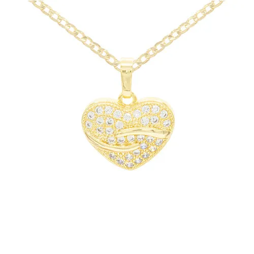 Cubic Zirconia 14K Gold Filled Heart Pendant Necklace Set