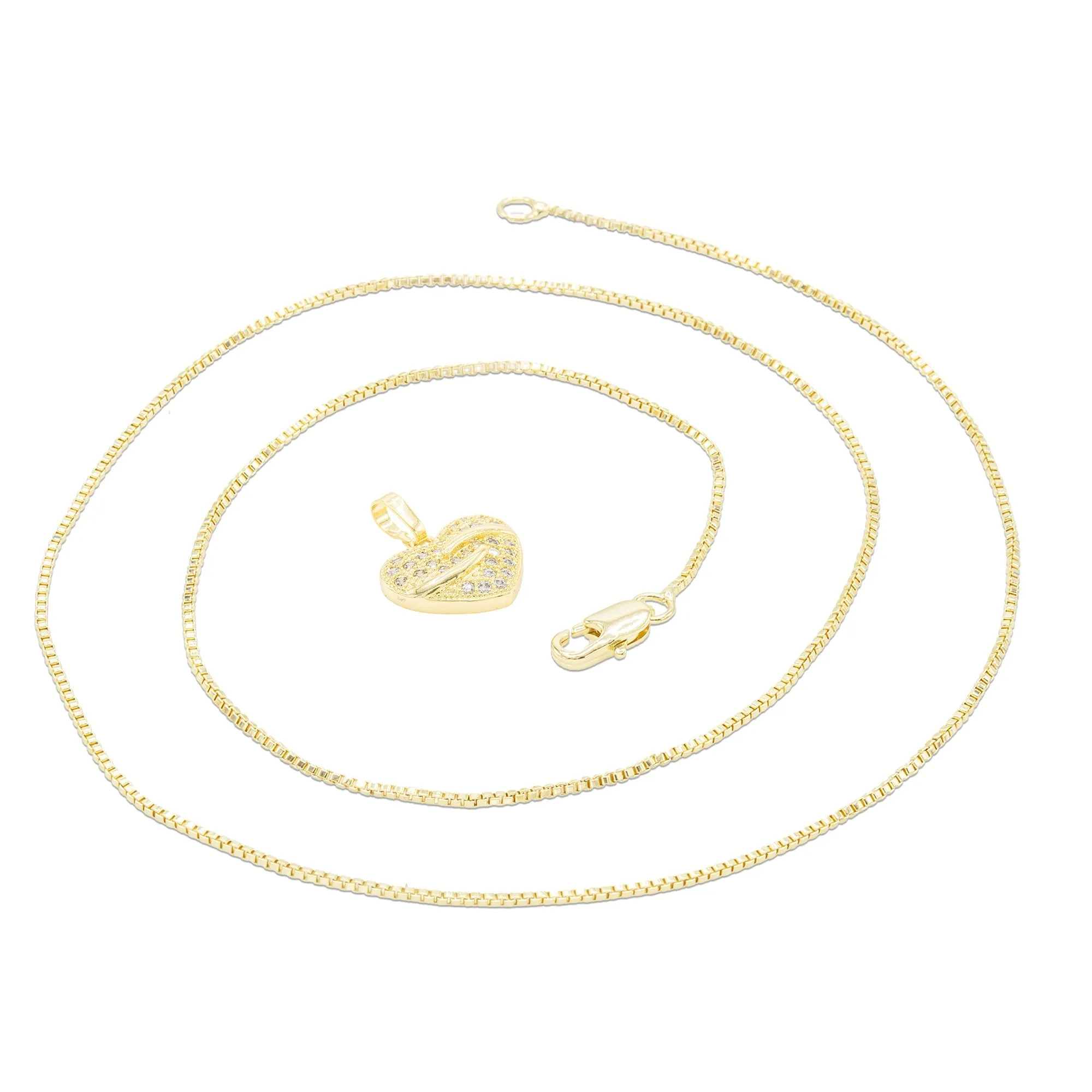 Cubic Zirconia 14K Gold Filled Heart Pendant Necklace Set