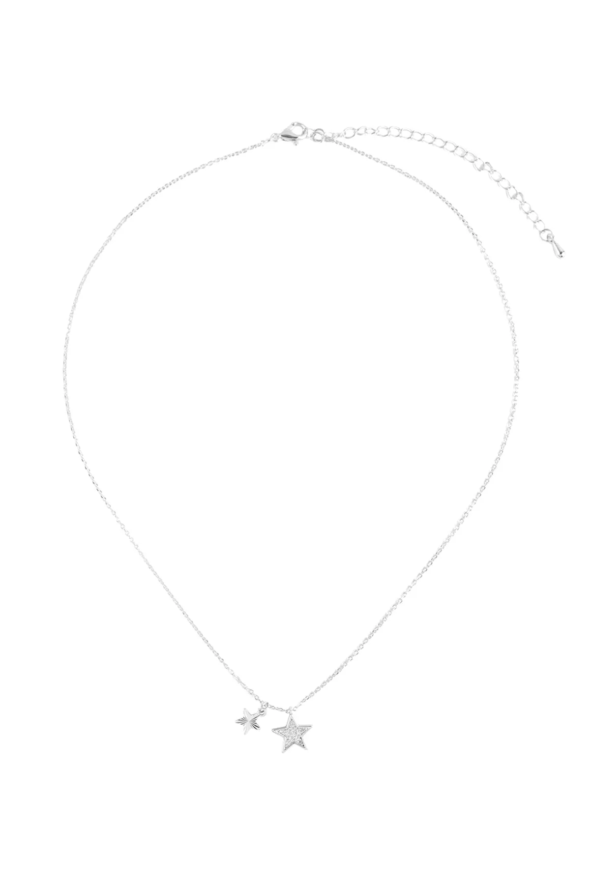 CUBIC ZIRCONIA 2 STAR PENDANT CHARM BRASS NECKLACE