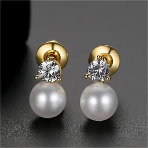 Cubic Zirconia & Pearl 18K Gold-Plated Round Stud Earrings