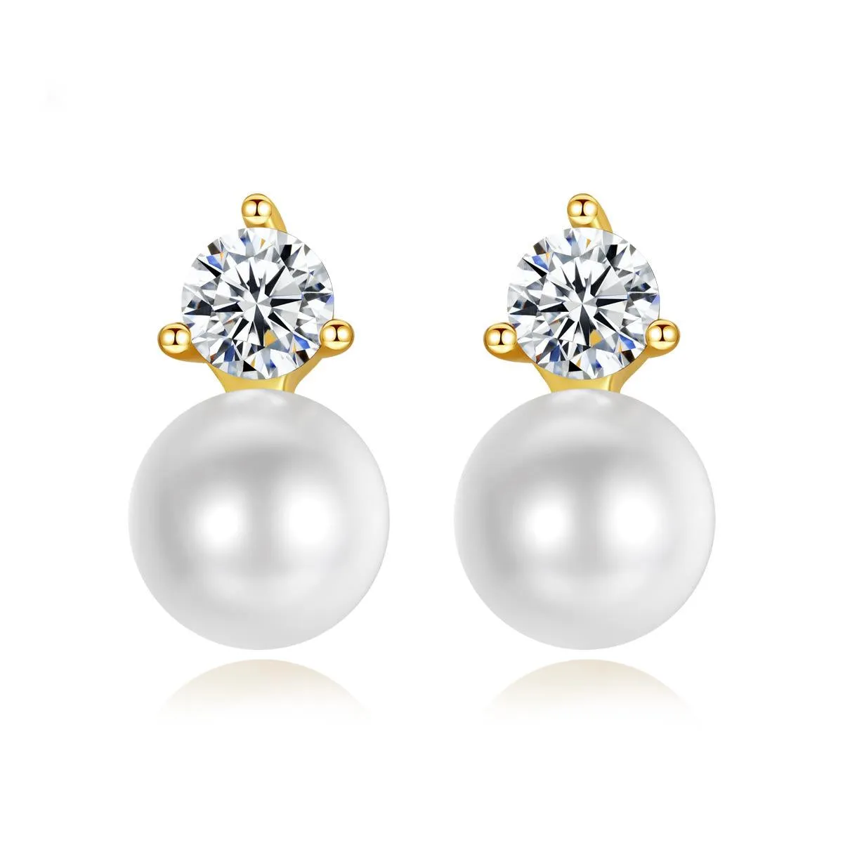 Cubic Zirconia & Pearl 18K Gold-Plated Round Stud Earrings