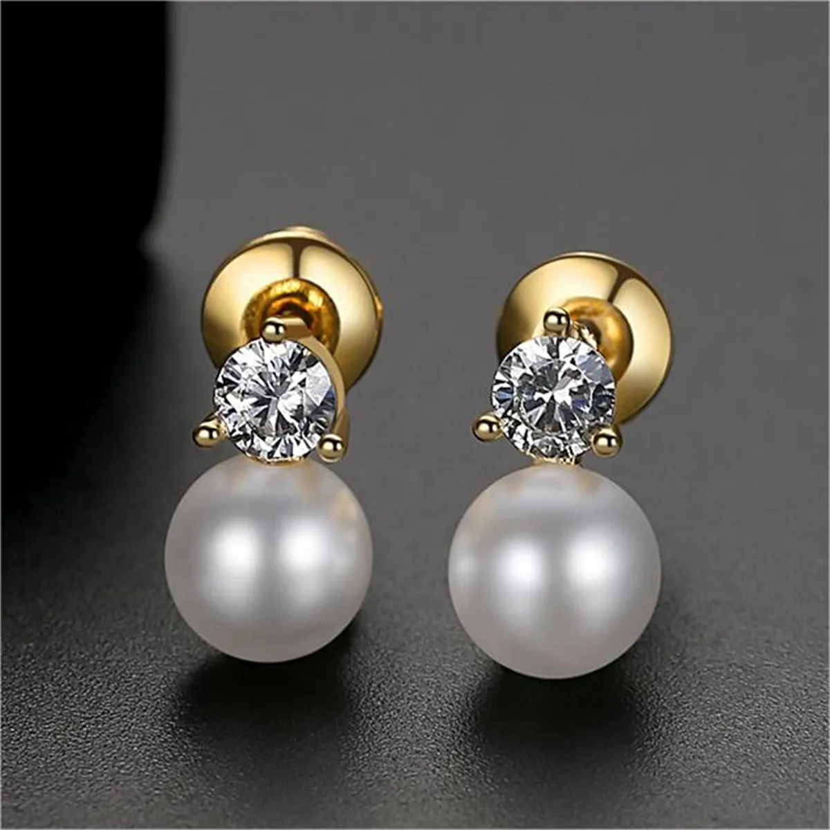 Cubic Zirconia & Pearl 18K Gold-Plated Round Stud Earrings
