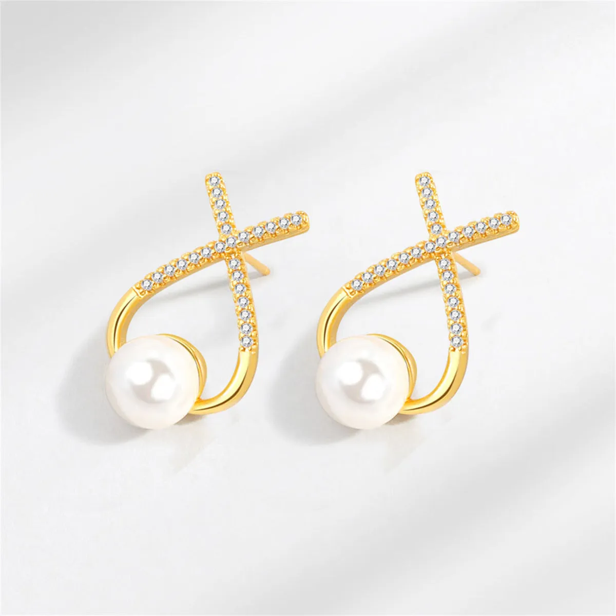 Cubic Zirconia & Pearl Twist Stud Earrings