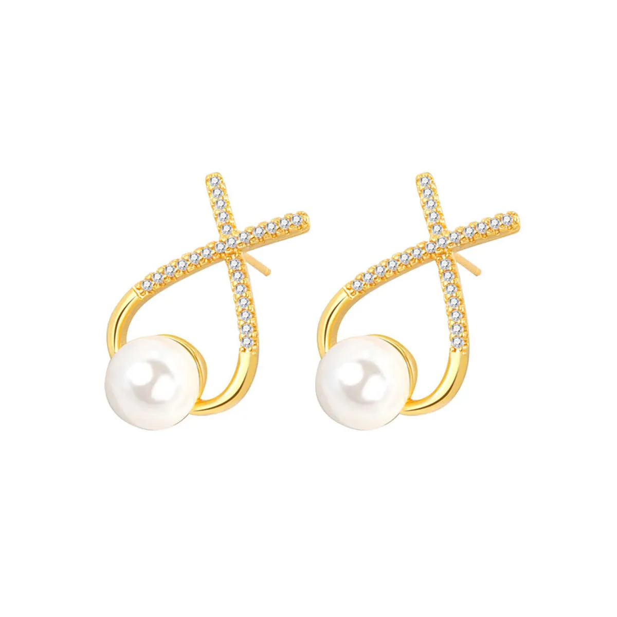Cubic Zirconia & Pearl Twist Stud Earrings