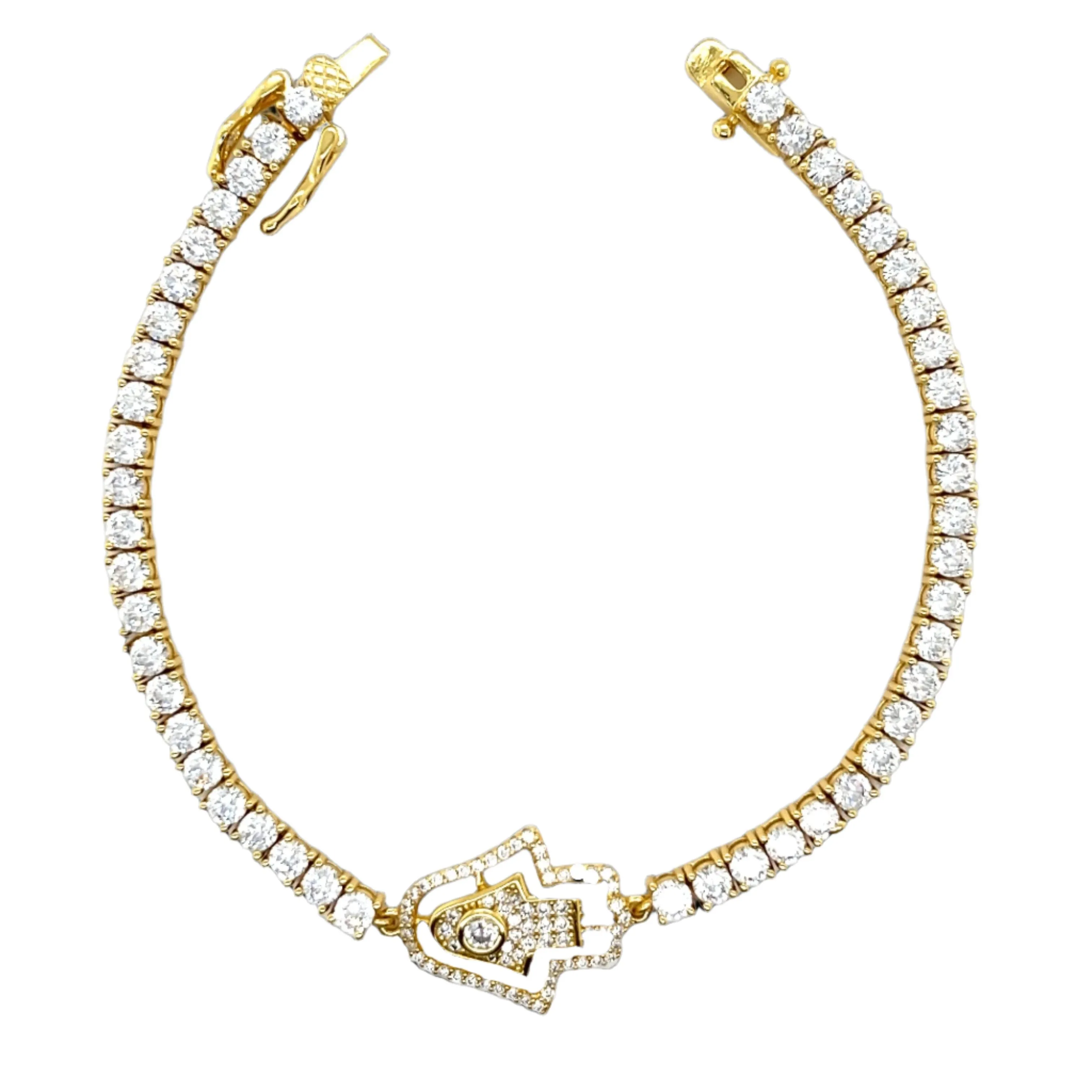 Cubic Zirconia Sterling Hamsa Hand Tennis Bracelet - C315419
