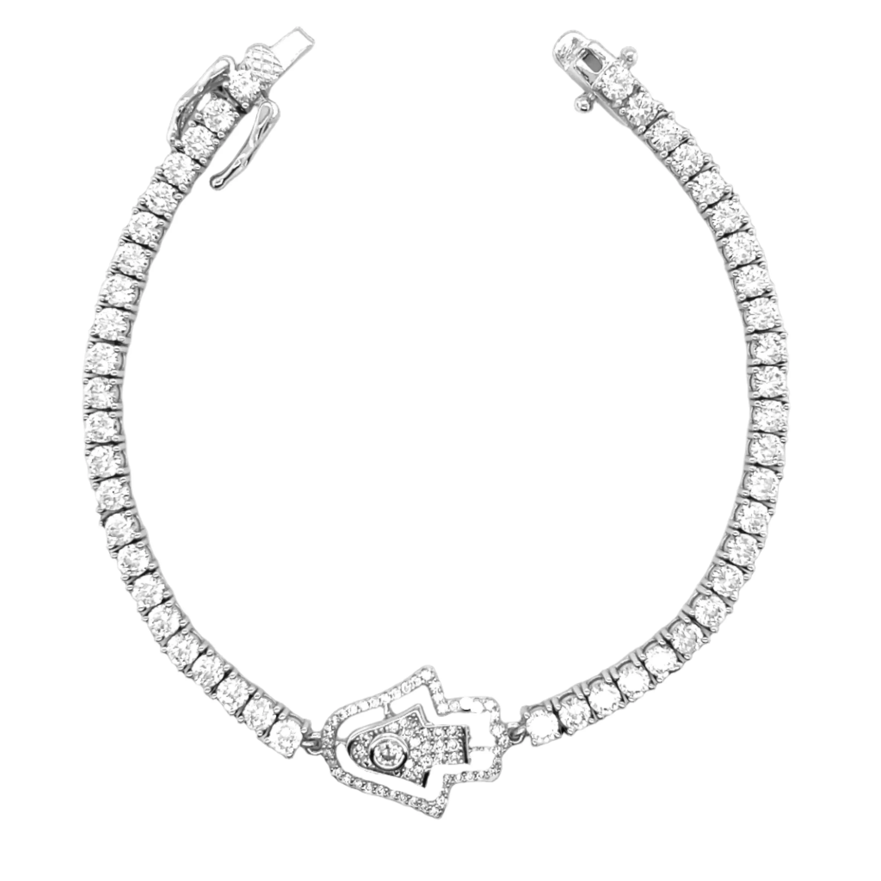 Cubic Zirconia Sterling Hamsa Hand Tennis Bracelet - C315419