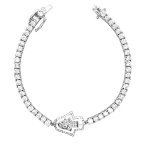Cubic Zirconia Sterling Hamsa Hand Tennis Bracelet - C315419