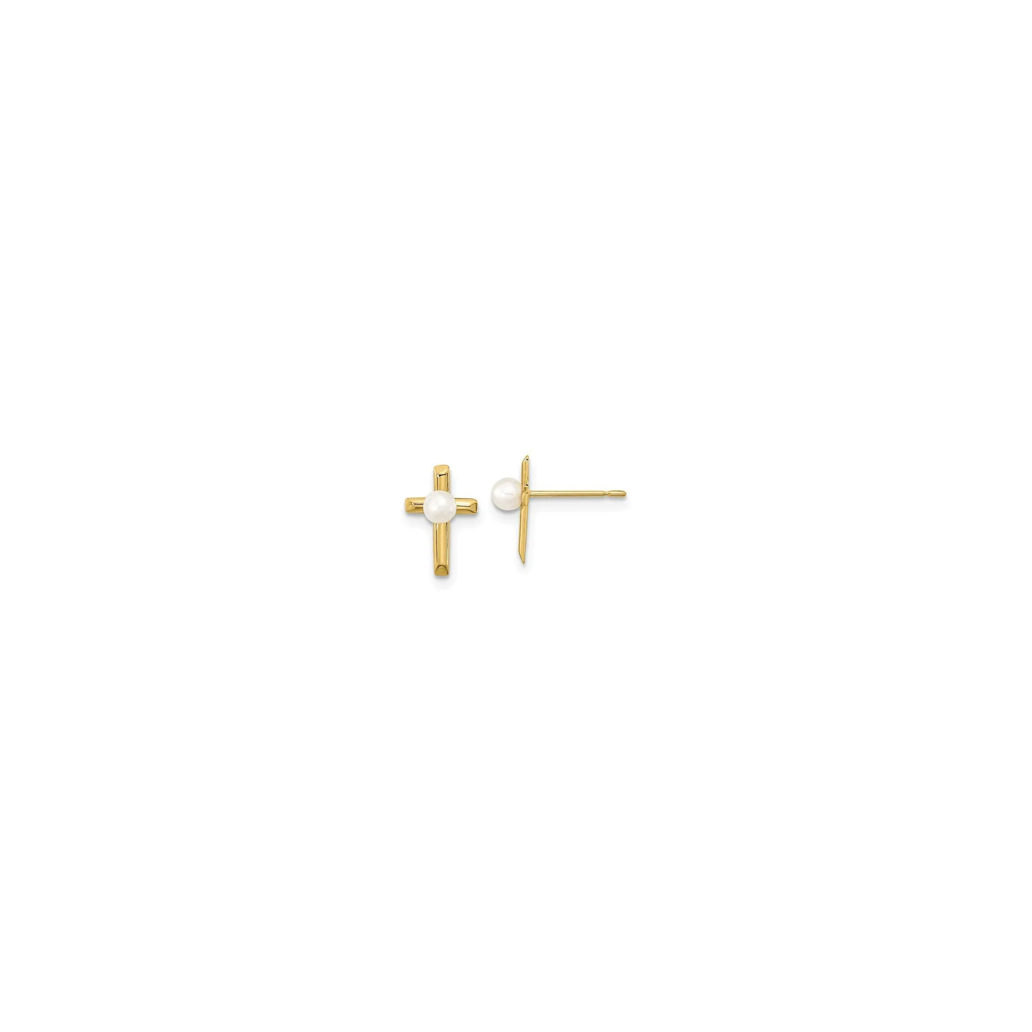 Cultured Pearl Cross Post Earrings (14K)