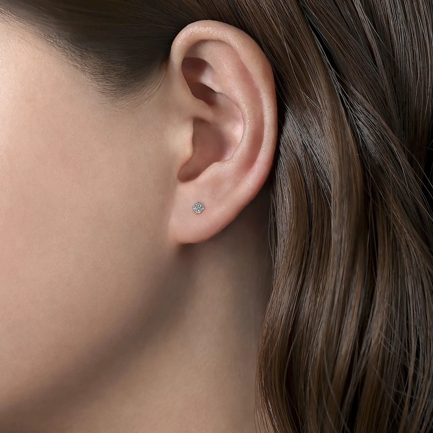 Cushion Shape Pave Diamond Stud Earrings