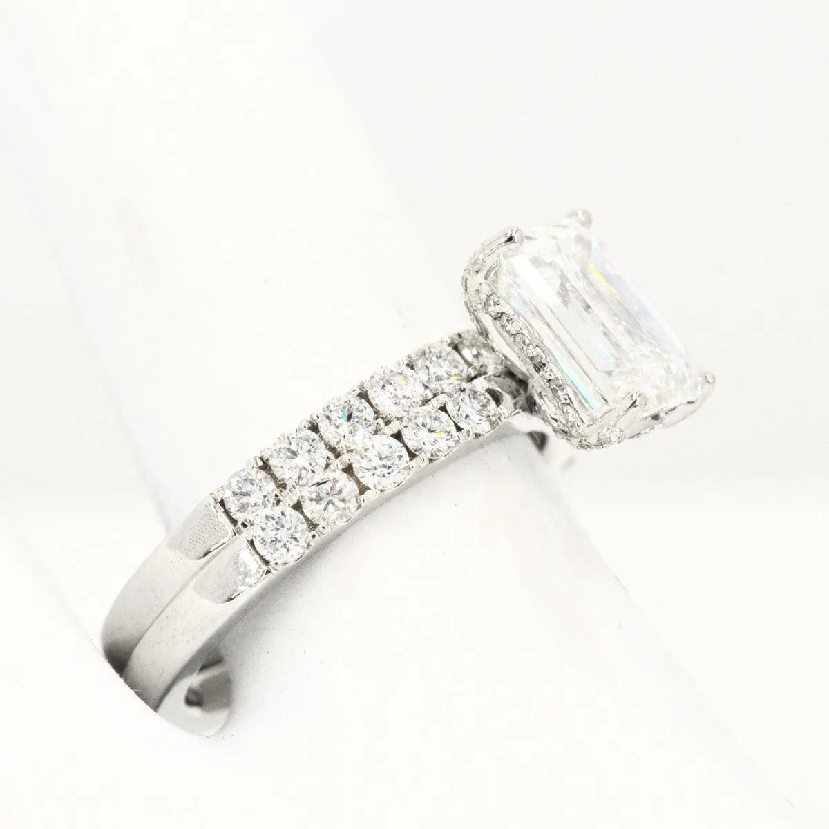 Custom 2 Carat VVS Emerald Cut Engagement Ring and Wedding Band 18k Gold Set