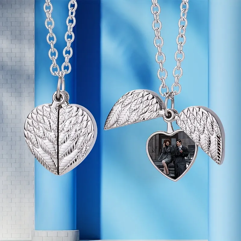 Custom Angel Wings Heart Necklace Small Box Pendant