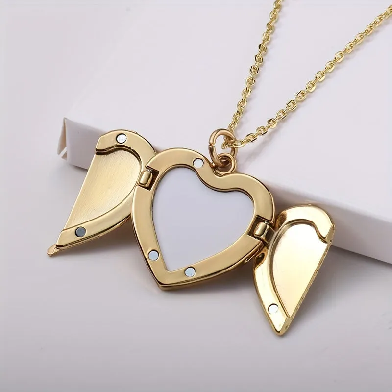 Custom Angel Wings Heart Necklace Small Box Pendant