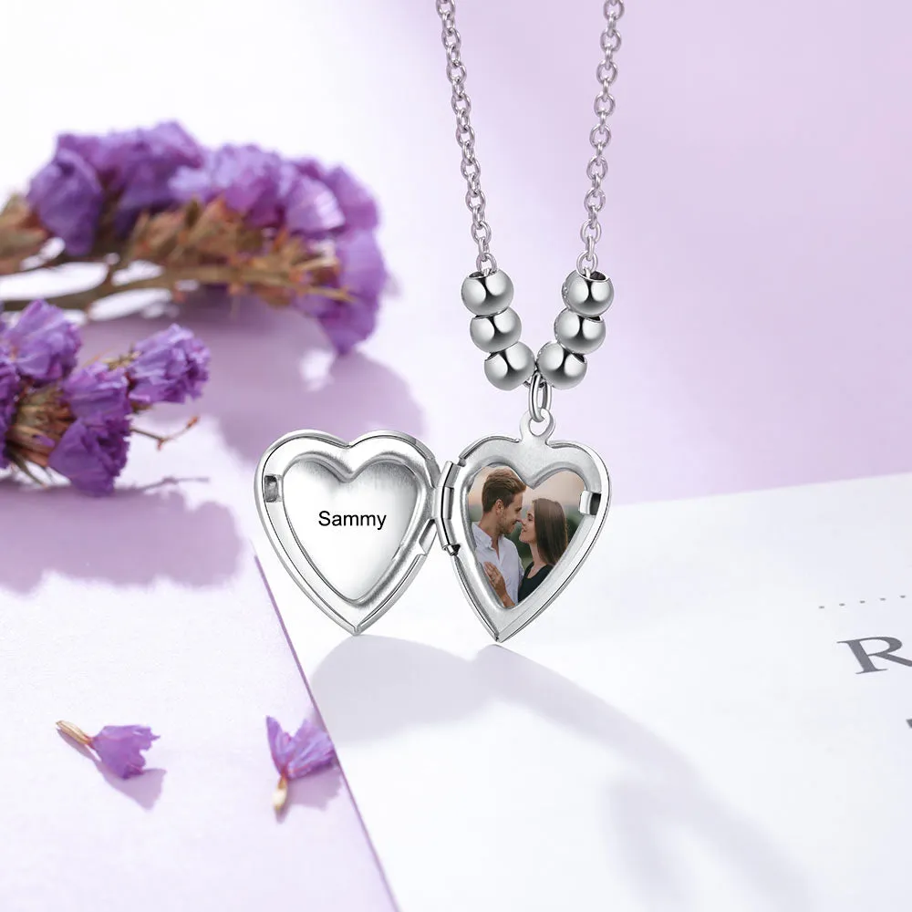 Custom Heart Shaped Locket Necklace with Engraved Name Pendant Beads Chain