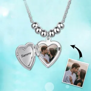Custom Heart Shaped Locket Necklace with Engraved Name Pendant Beads Chain