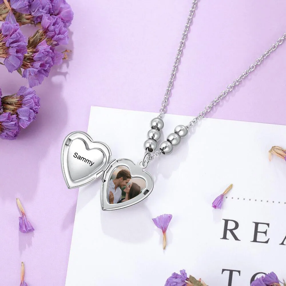 Custom Heart Shaped Locket Necklace with Engraved Name Pendant Beads Chain