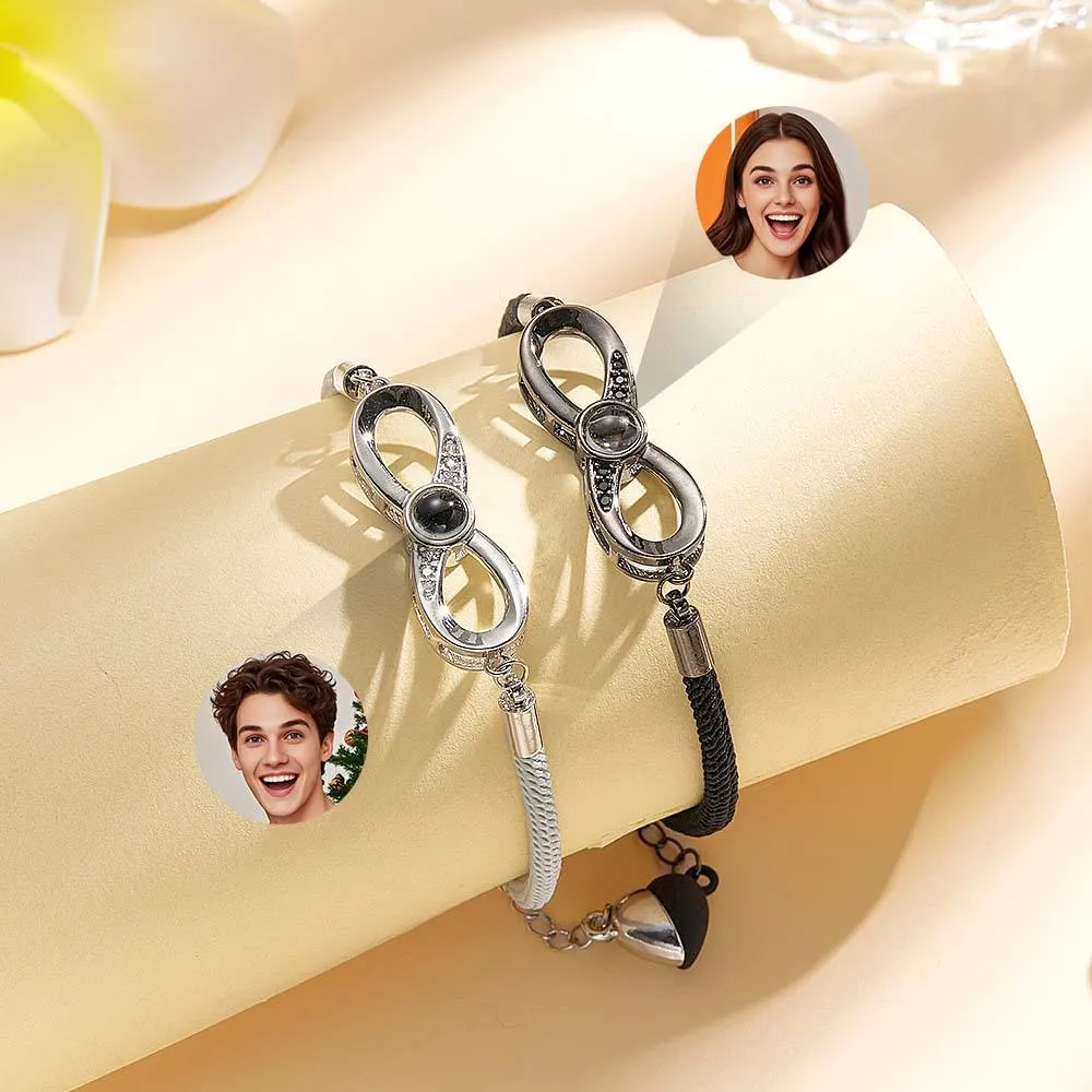 Custom Photo Black & White Couple Projection Bracelets | Personalized Matching Jewelry Set