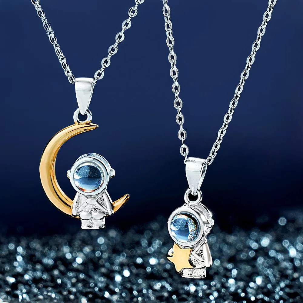 Custom Projection Necklace Astronaut Space Moon Star Couple Gifts