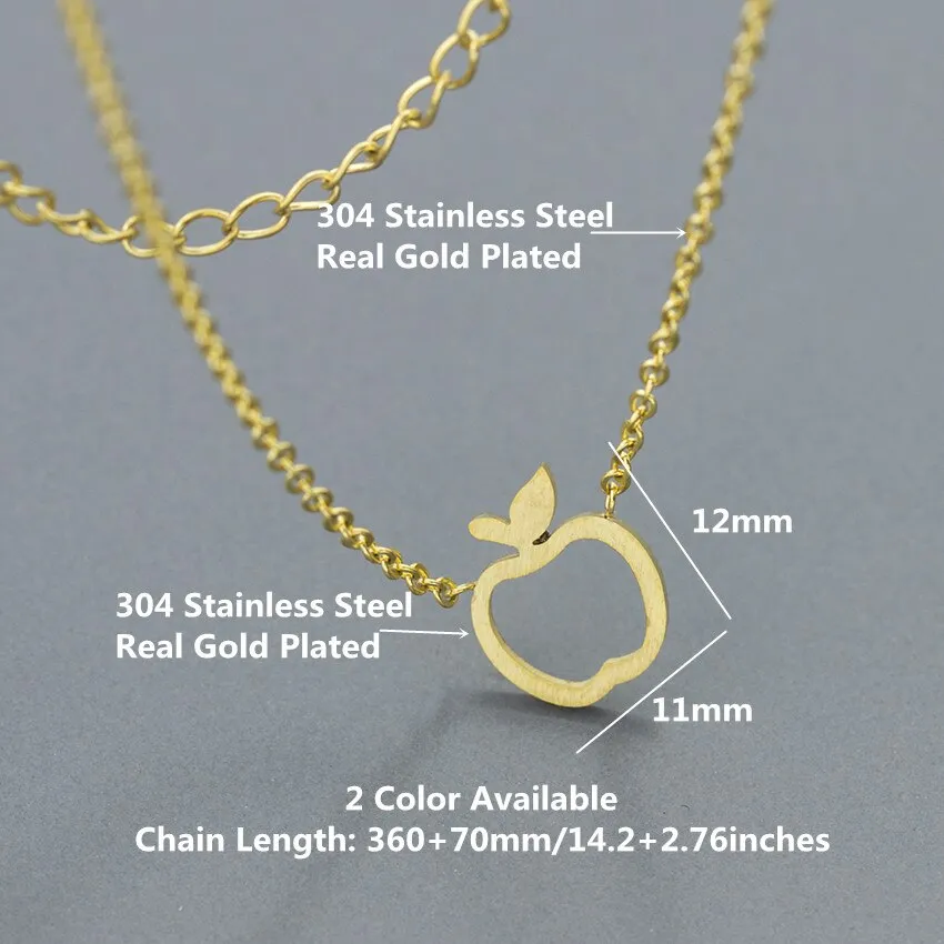 Cute Apple Pendant Necklaces Stainless Steel Long
