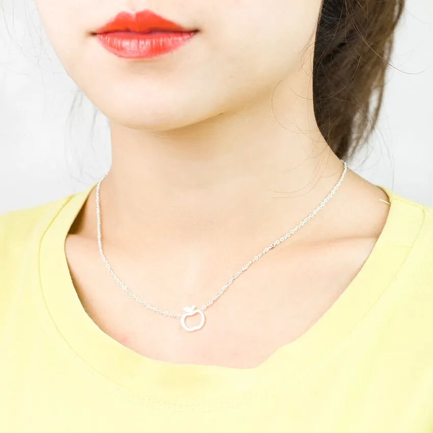 Cute Apple Pendant Necklaces Stainless Steel Long