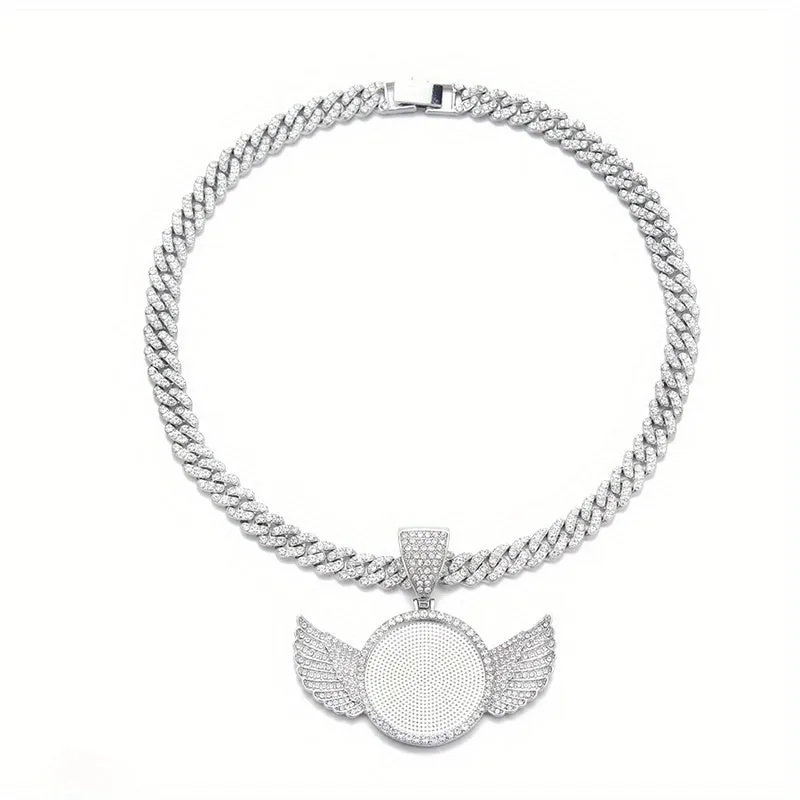 CZ Angel Wings Heart Medallion Necklace 45-72 cm