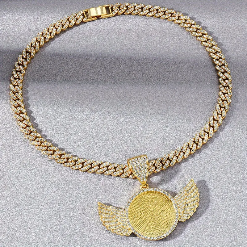 CZ Angel Wings Heart Medallion Necklace 45-72 cm